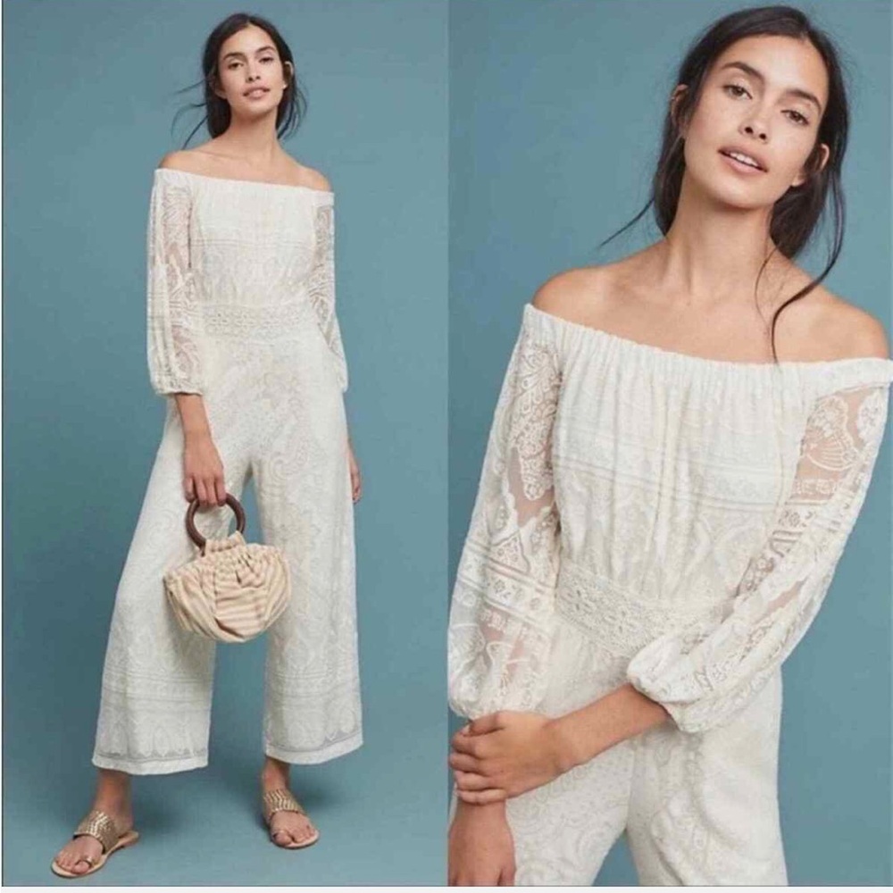 Anthropologie x Farm Rio Elliott Lace Off the Shoulder Jumpsuit